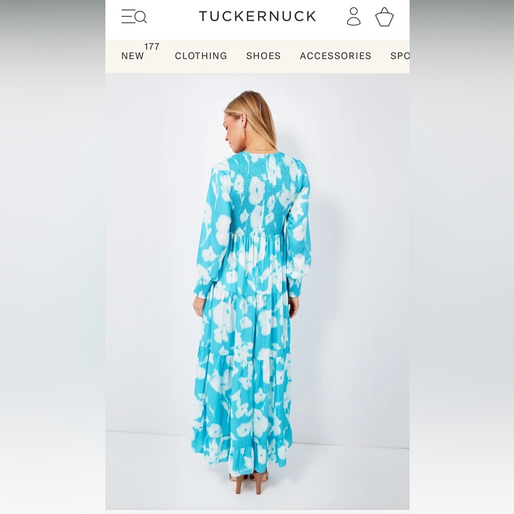 Tuckernuck Turquoise Watercolor Floral Libby Dress - Picture 2 of 5